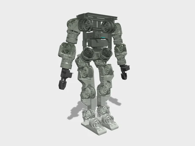 Berkeley Humanoid Lite studio render, three-quarter front view