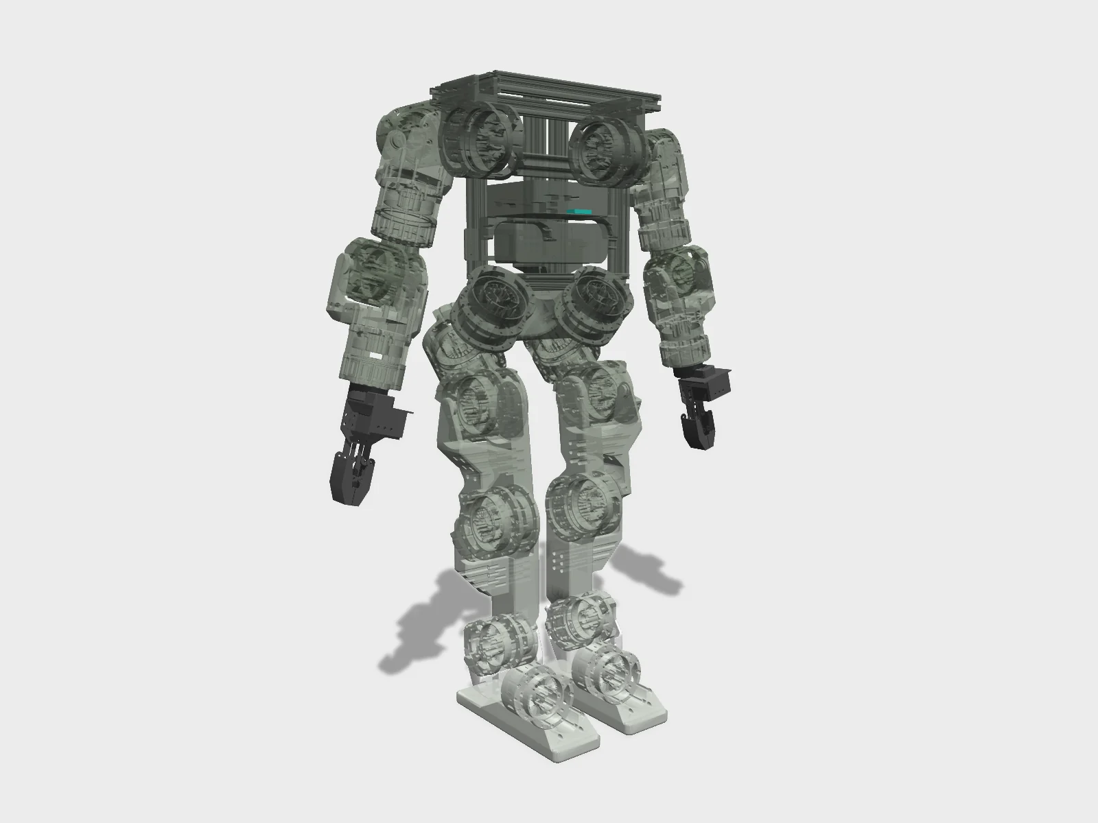 Berkeley Humanoid Lite studio render, three-quarter front view