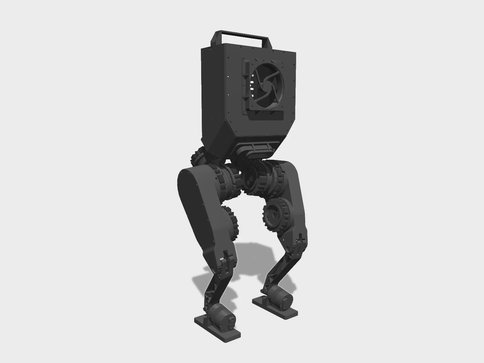 Berkeley Humanoid studio render, three-quarter front view