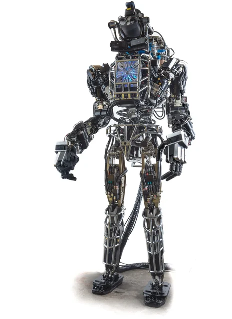 Hydraulic Atlas humanoid (2013 DRC version) standing, front view, studio photo