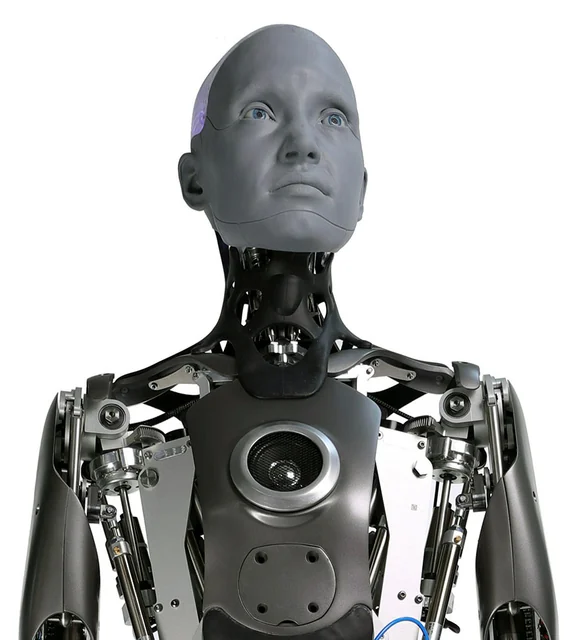 Ameca Generation 1 humanoid head and torso in the Engineered Arts lab