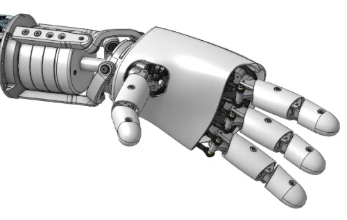 AmazingHand render, four-finger 3D-printed hand