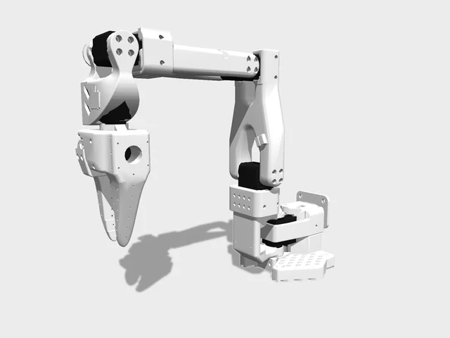 SO-100 (SO-ARM100) studio render, three-quarter front view